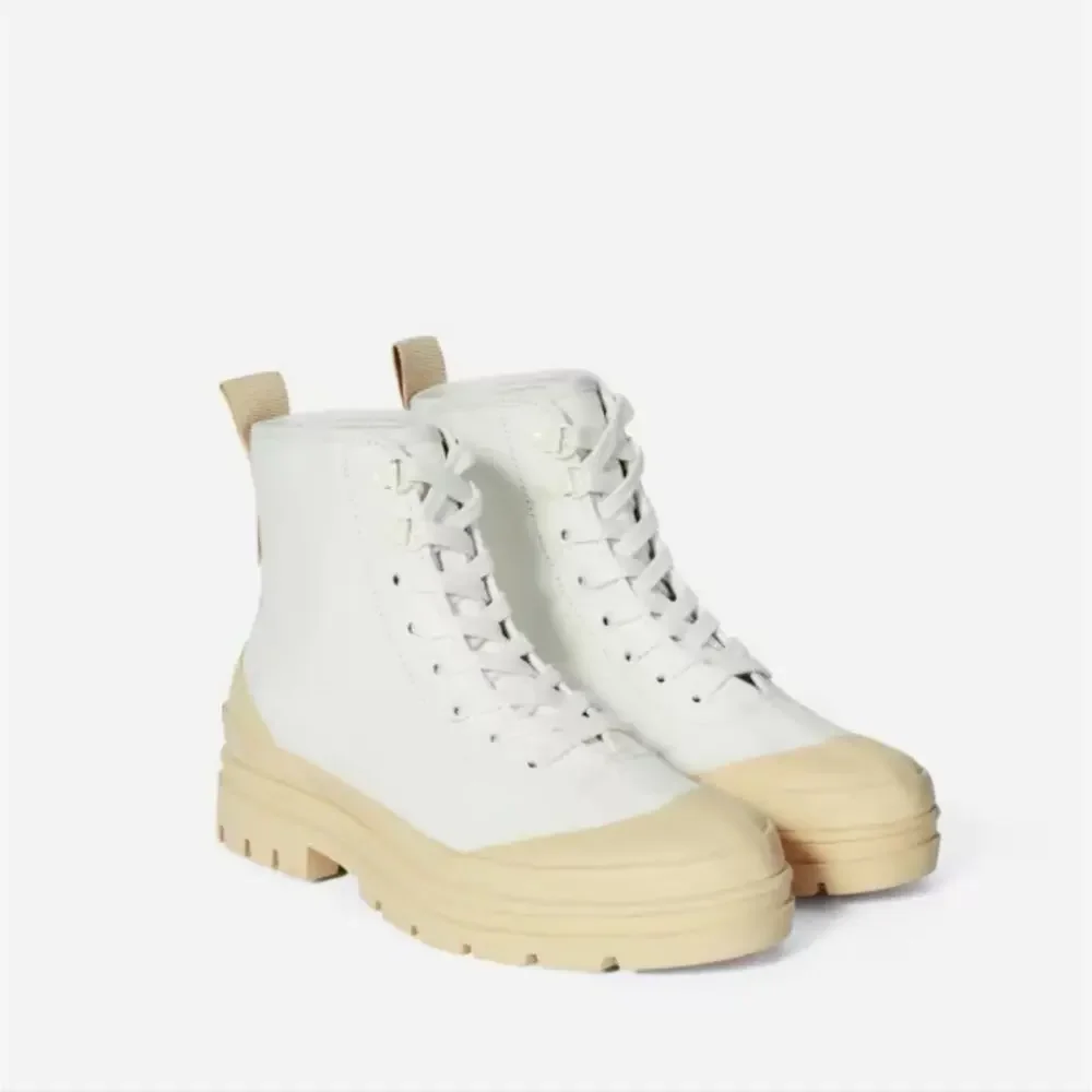 Everlane Utility Canvas Lug Sole Combat Boot Organic Cotton Cream White 5 NWT